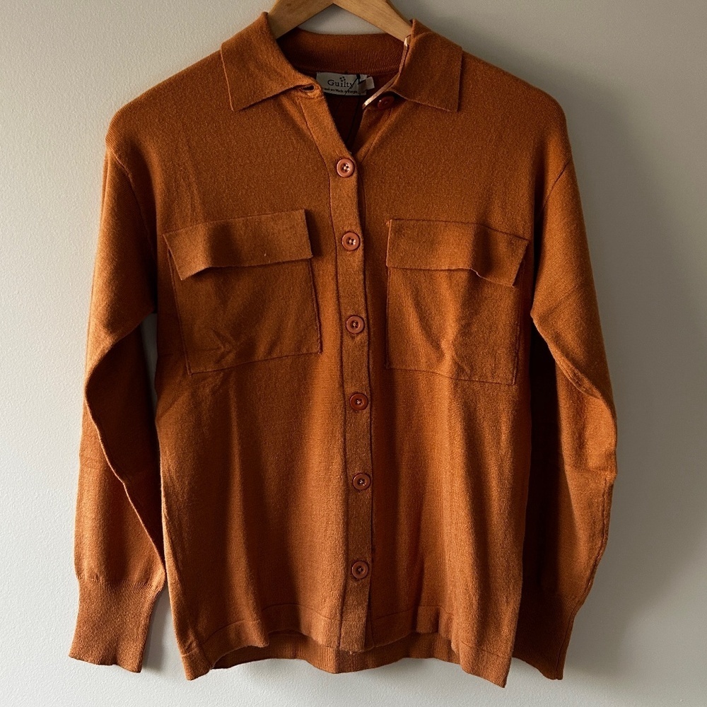 Guilty Lightweight Button Up Cardigan Carmel Women's Size Small fall soft cozy